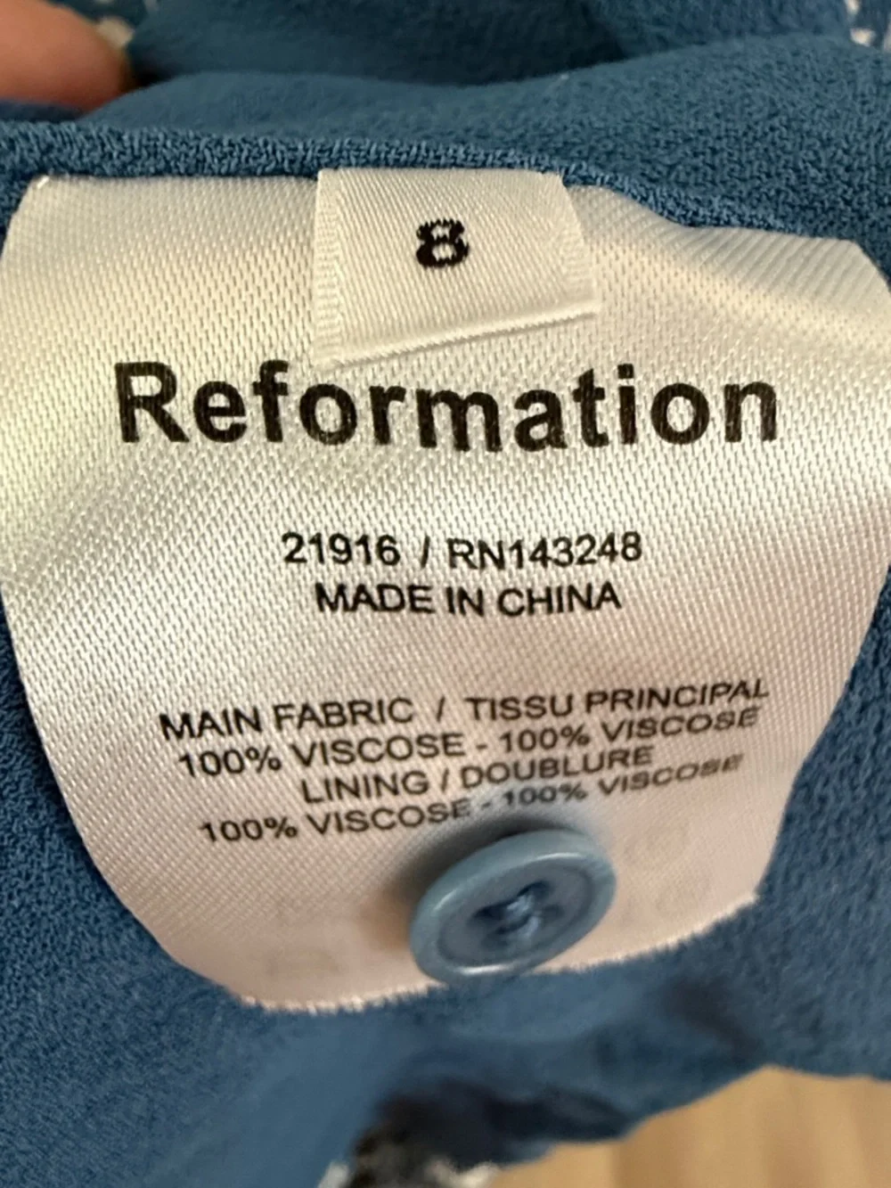 Reformation Blue V-Neck Midi Dress with Side Slit Nantes Mari Floral Ruffle Sz 8 - Picture 6 of 8